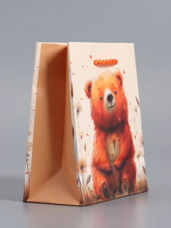 Пакет подарочный "Мишка в поле" ламинированый 11,5 х 14,5 х 6,5 см