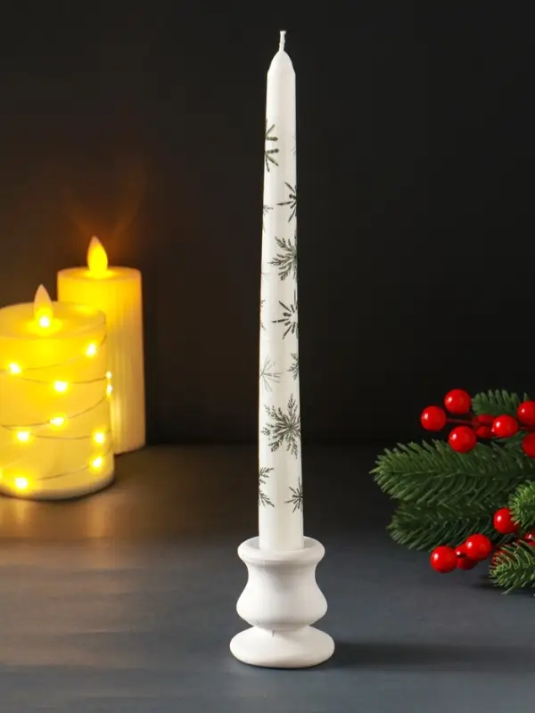 Свеча античная  "Снежинки" 255х22 мм, с декором