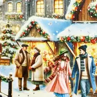 Коробка подарочная новогодняя «Рождественский город» 34×14×35.5 см