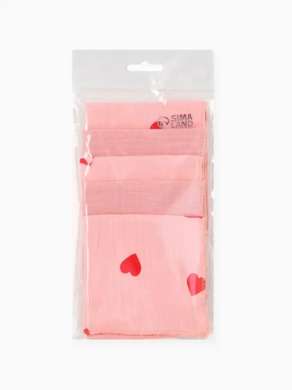 Платки носовые детские &laquo;Крошка Я&raquo; Pink Heart, 20&times;20 см, набор 6 шт., муслин, 100 % хлопок, розовые