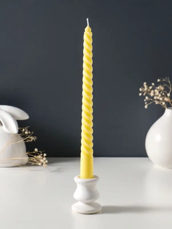 Набор свечей витых 25 см, 3 шт., 57 г, 5 ч, пастельно-жёлтый