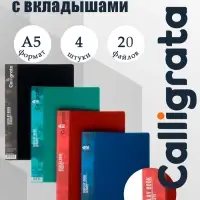 Набор папок А5, 20 вкладышей, Calligrata, карман на корешке, микс, 4 штуки