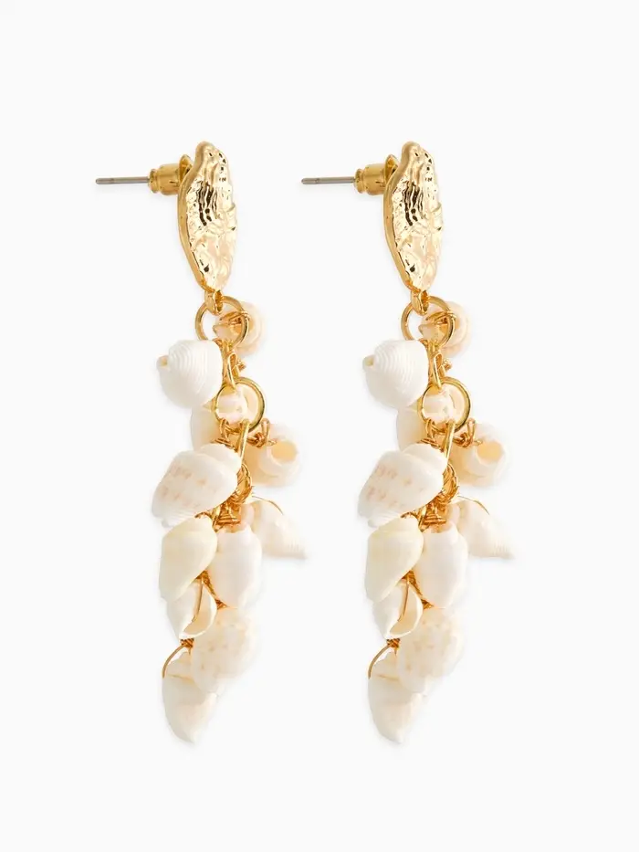 Серьги "Морской мир" ракушечки маленькие, цвет белый в золоте