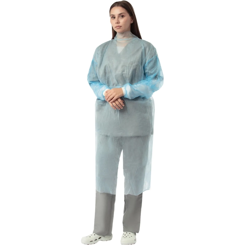 Халат н/с , на завязк, рук.манж, дл.140см, XL, пл 25, голуб, 10 шт/уп