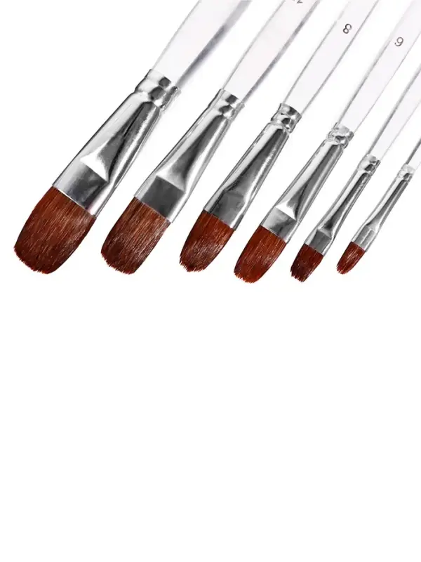 Набор кистей для рисования, пони - синтетика, 6 штук: № 2, 4, 6, 8, 10, 12, плоские, прозрачные ручки, международный размер