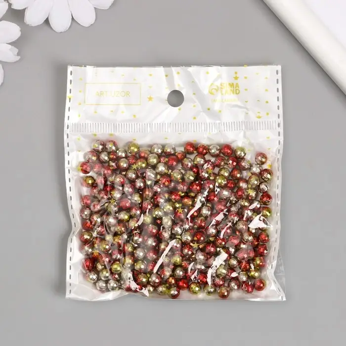 Декор для творчества пластик "Шарик с гранями. Золотисто-розовый" набор 30 гр d=0,6 см