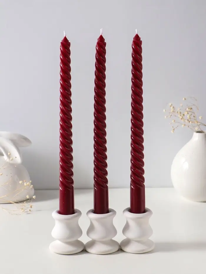 Набор свечей витых 25 см, 3 шт., 57 г, 5 ч, бордовый