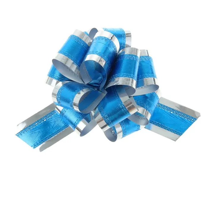 Подарочный бант - шар No5, синий в серебре, для упаковки подарков