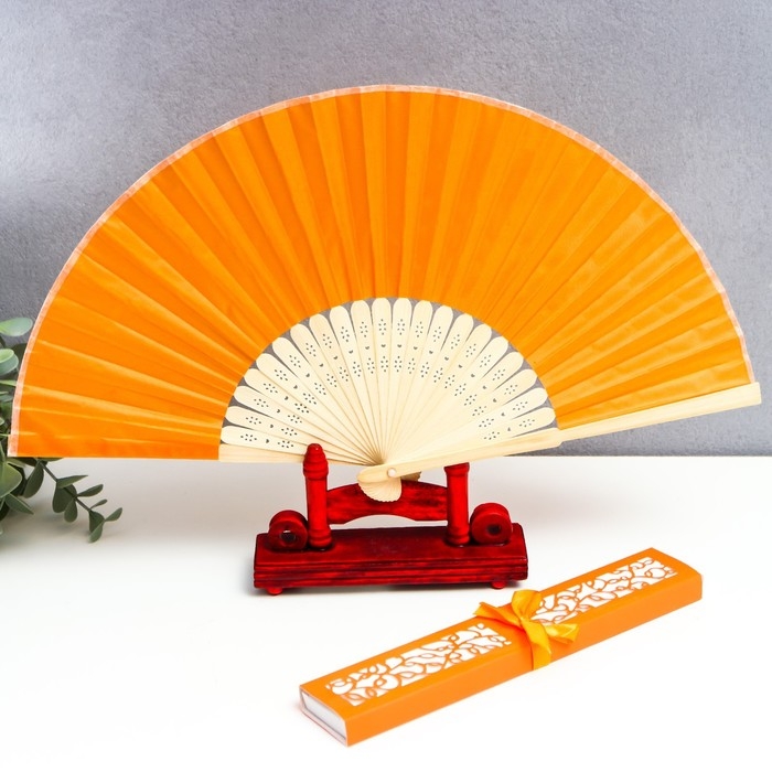 Веер бамбук, текстиль h=21 см  Веер бамбук, текстиль h=21 см "Моноцвет" в коробке, оранжевый