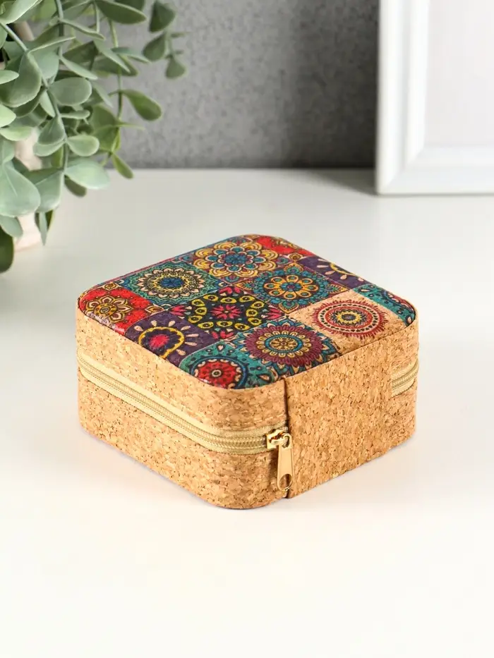 Шкатулка кожзам для украшений "Восточный ковёр" пробка 10х10х5 см
