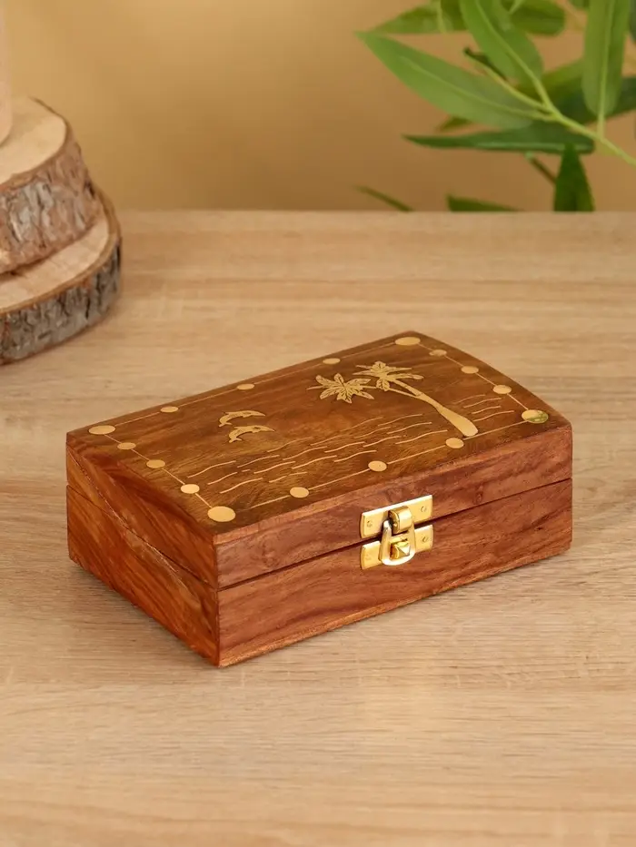 Шкатулка &laquo;Дельфины&raquo;, 15.5&times;10.5&times;5.5 см, дерево шишам, латунь