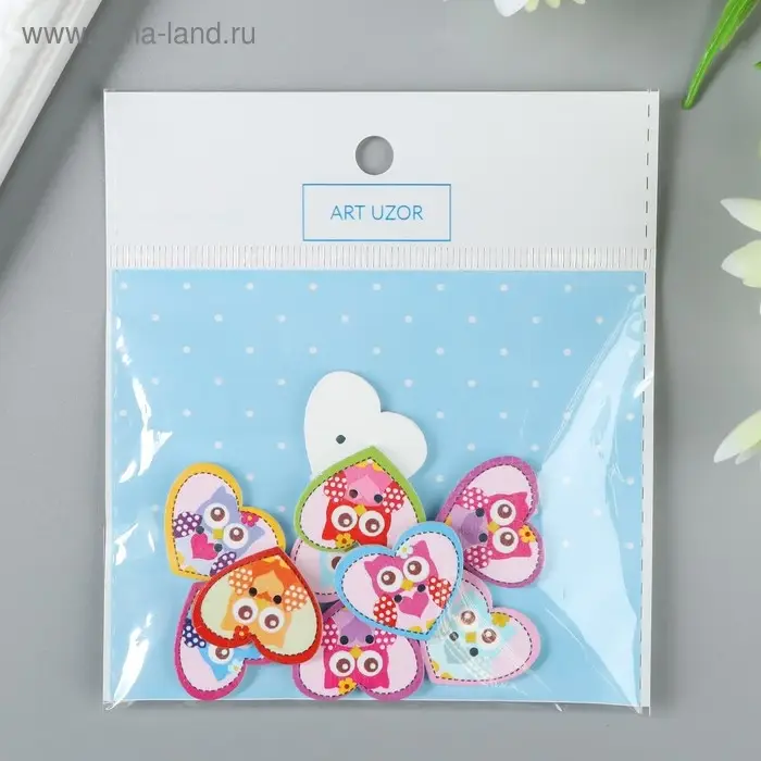 Декоративные пуговицы набор 10 шт. «Арт Узор. Совушка в сердечке», дерево, 2.4×2 см, МИКС Декоративные пуговицы набор 10 шт. «Арт Узор. Совушка в сердечке», дерево, 2.4×2 см, МИКС