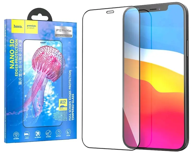 Защитное стекло для iPhone 12 Pro Max 3D Black A12 HOCO усиленые края