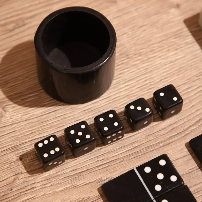 Игра настольная 3 в 1, домино, кубики, карты, полирезин, МДФ