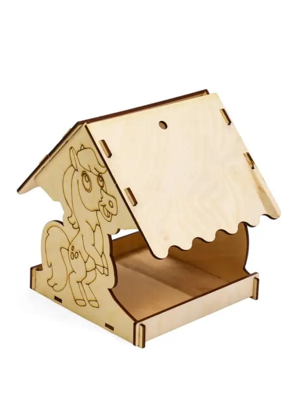Кормушка для птиц дерево 18 x 16 x 15 см, Разобранная. "Лошадь"  Символ Года