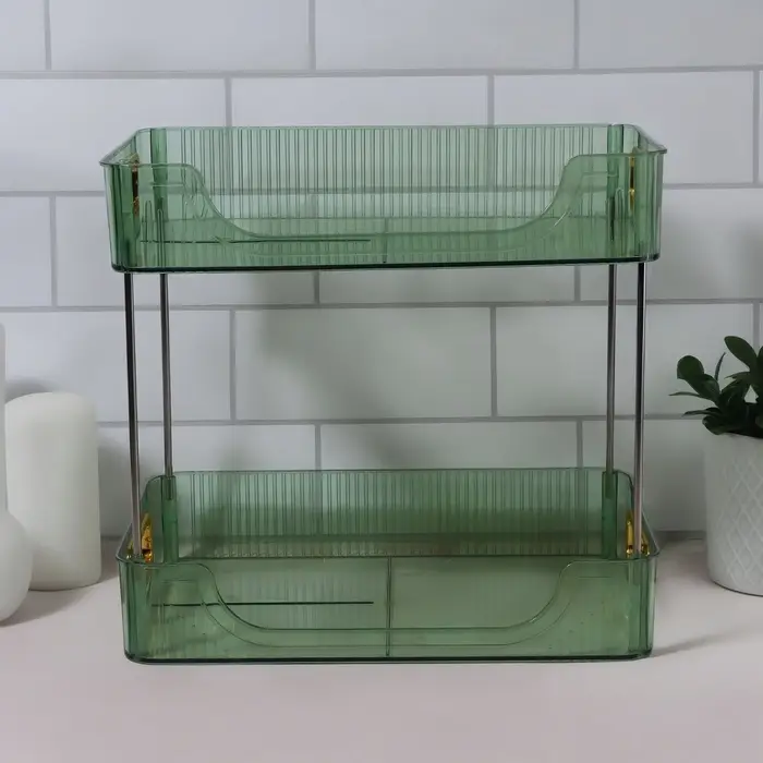 Органайзер для хранения, с ручками, 2 секции, 31&times;20&times;29 см, цвет зелёный, золотистый