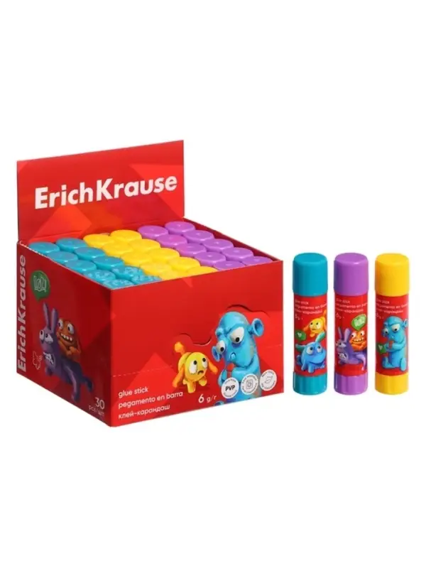 Клей-карандаш, ErichKrause EasyStick Jolly Friends, PVP, экономичный расход, 6 г, МИКС