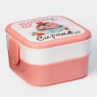 Ланч - бокс в школу IDEA &laquo;Капкейки&raquo;, 800 мл, 12.5&times;13&times;8.5 см, 2 отделения, пластик, бело-розовый