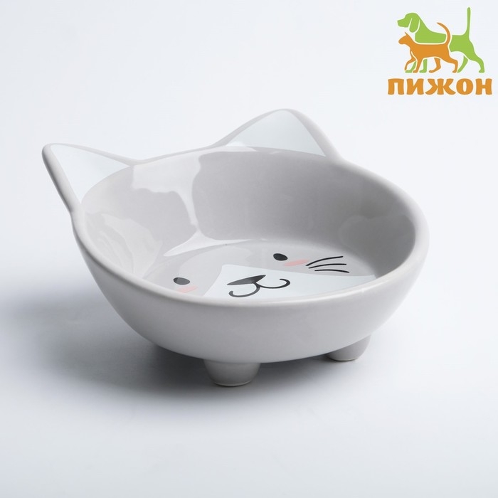 Миска керамическая  Миска керамическая "Голова кота" 150 мл  14 x 12,5 x 6,5 cм, серая