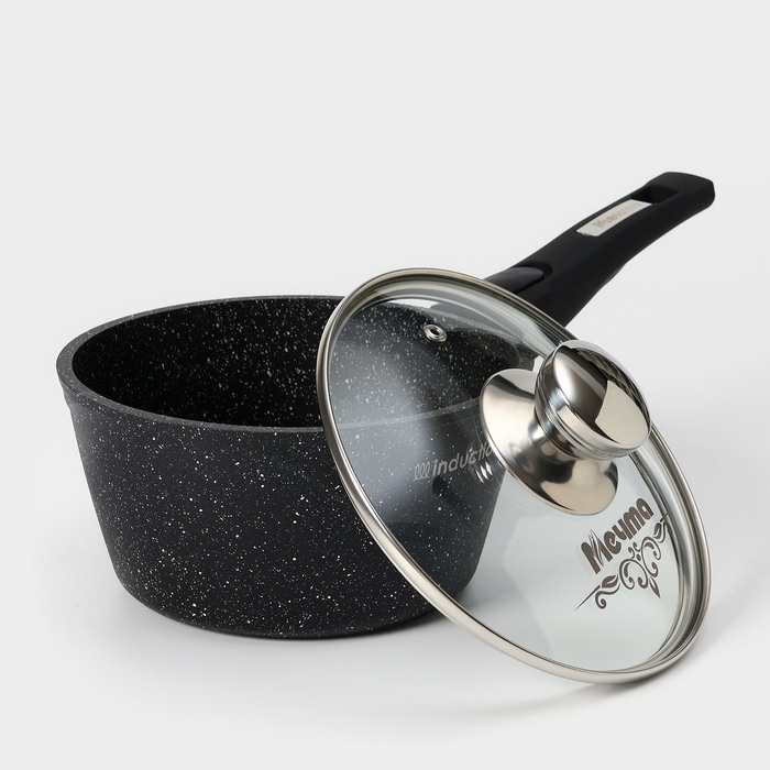 Ковш «Гранит black» Induction Pro, 1,7л, стеклянная крышка, съёмная ручка, цвет чёрный Ковш «Гранит black» Induction Pro, 1,7л, стеклянная крышка, съёмная ручка, цвет чёрный