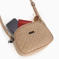 Сумка женская кросс-боди на молнии, 19&times;7&times;15 см, в клетку, бежевая