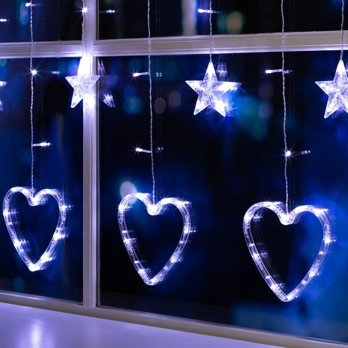 Гирлянда «Бахрома» 2.4 × 0.9 м с насадками «Сердце», IP20, прозрачная нить, 186 LED, свечение белое, 8 режимов, 220 В Гирлянда «Бахрома» 2.4 × 0.9 м с насадками «Сердце», IP20, прозрачная нить, 186 LED, свечение белое, 8 режимов, 220 В