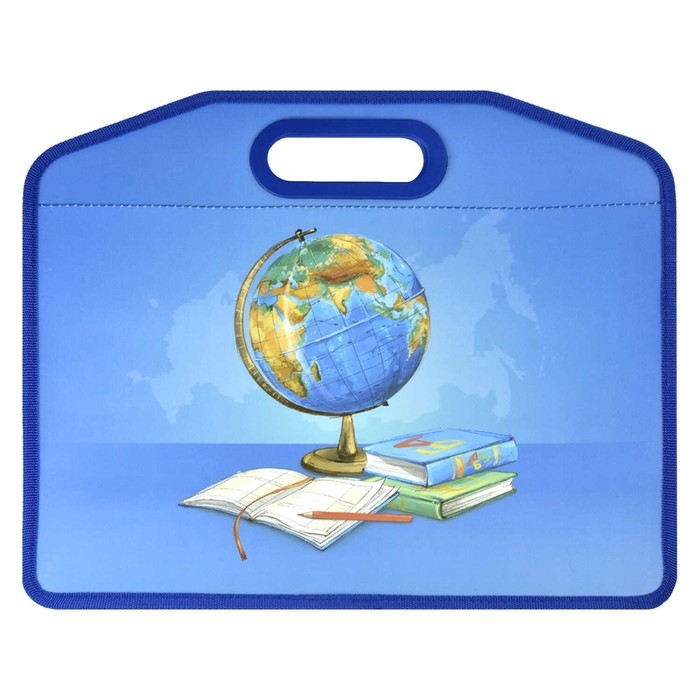 Папка с ручками пластиковая А4, 370 х 300 х 110 мм, с вырубной ручкой, Феникс  Папка с ручками пластиковая А4, 370 х 300 х 110 мм, с вырубной ручкой, Феникс "Глобус" голубая 62560