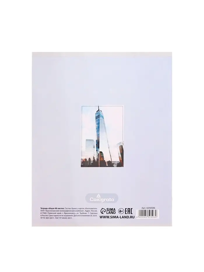 Тетрадь 48 листов в клетку Calligrata &laquo;Города&raquo;, обложка мелованный картон, серые листы, МИКС