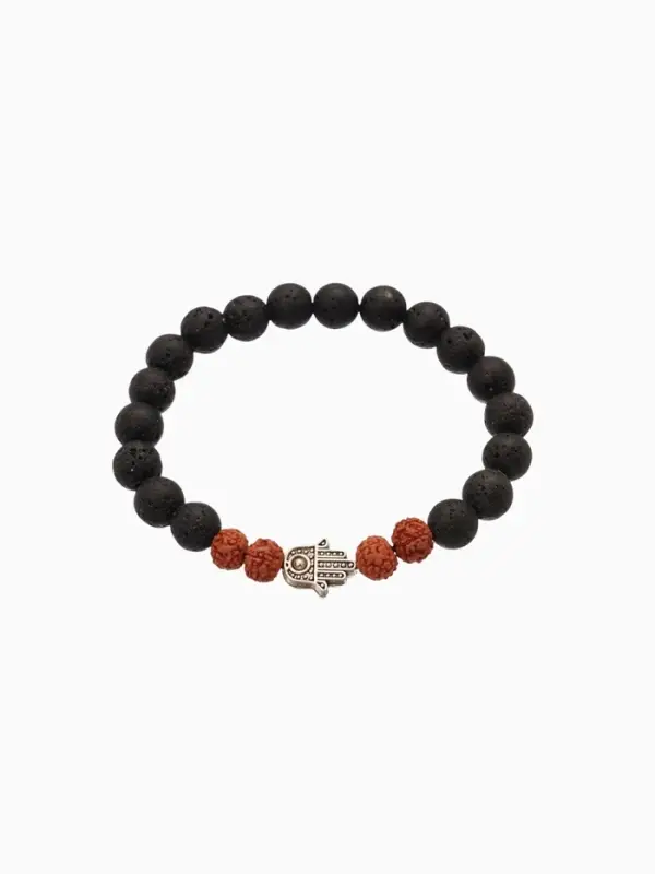 Браслет Браслет "Хамса" лава, рудракша, длина 18 см, цв. чёрный, коричневый