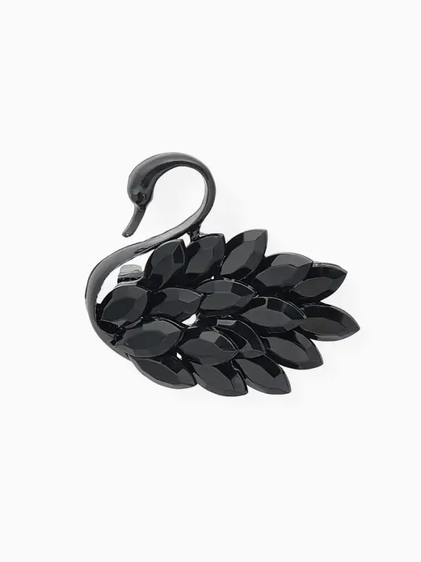 Брошь &laquo;Птица лебедь&raquo;, чёрная в чёрном металле