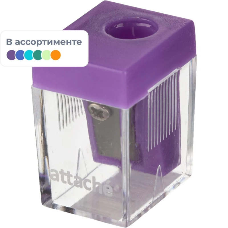 Точилка на 1 отв, прямоугольн.,c прозр.контейнером, ассорти