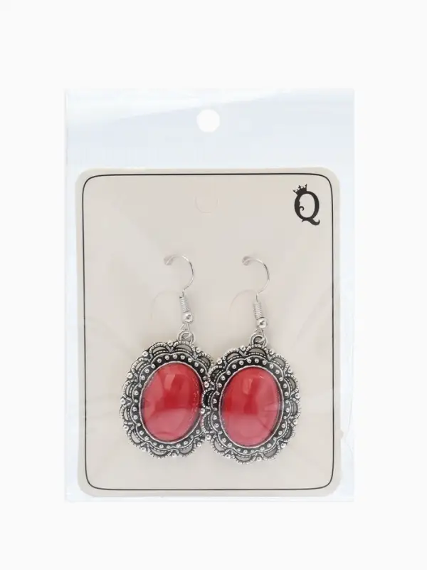 Серьги под натуральный камень &laquo;Натурель&raquo;, овал в кайме, красные в чернёном серебре
