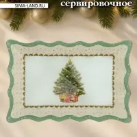 Блюдо новогоднее сервировочное Доляна &laquo;Рождественская ель&raquo;, 29.5&times;19.5 см, стекло, белое, зелёное