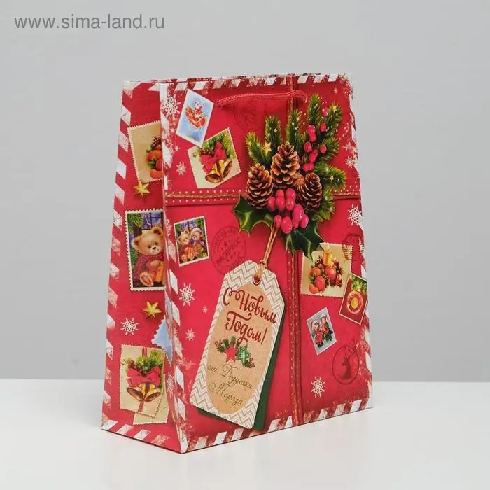 Пакет подарочный новогодний ламинированный «Подарок от Деда Мороза», MS 18 х 23 х 11.5 см