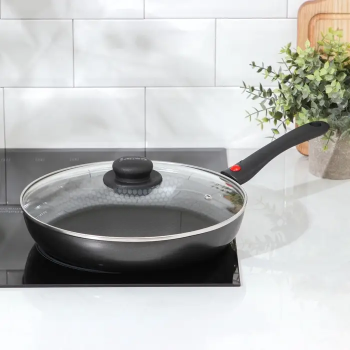 Сковорода Forever, d=28 см, съёмная ручка, стеклянная крышка, антипригарное покрытие, алюминий, тёмно-серая
