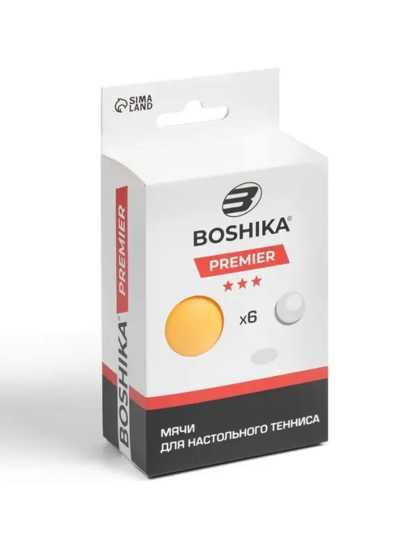 Мяч для настольного тенниса BOSHIKA 3***, набор 6 шт., PP, цвет оранжевый