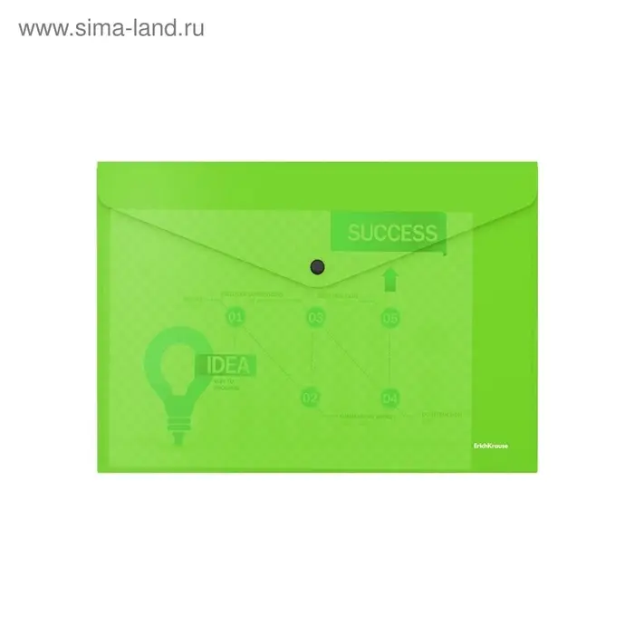 Папка-конверт на кнопке А4, 180 мкм, ErichKrause Glossy Neon, глянцевая, пластиковая, полупрозрачная, микс