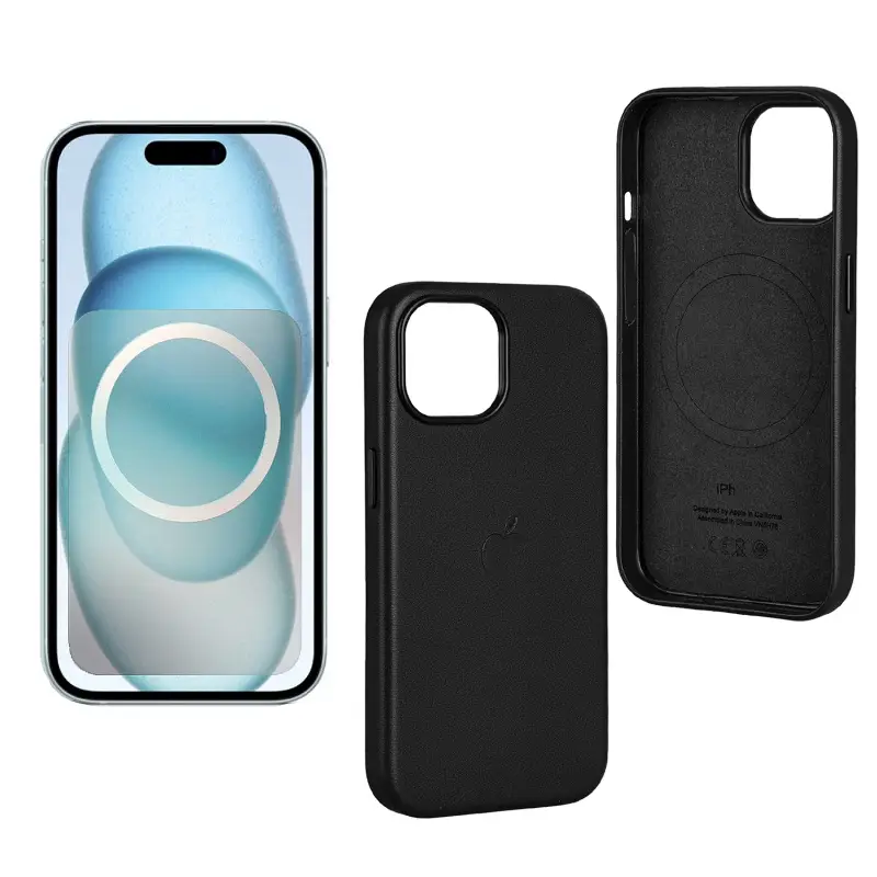 Чехол для iPhone 15 Leather Case 100% ORG (MagSafe) c LOGO Black