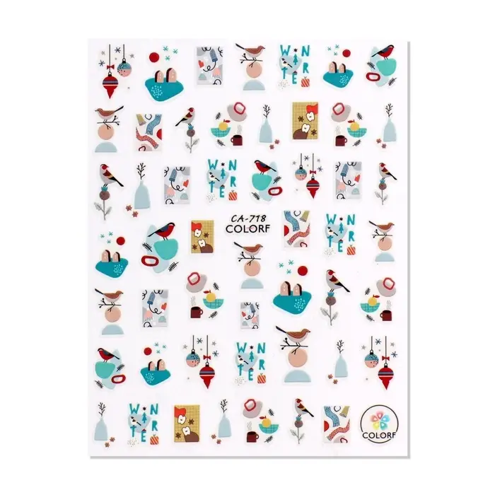 Наклейки для ногтей &laquo;Зимние птички&raquo;, разноцветные
