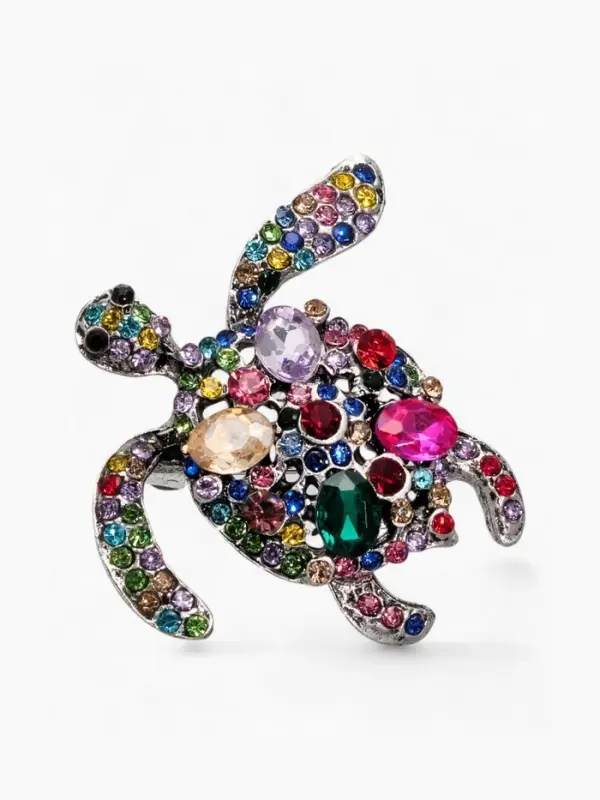 Брошь &laquo;Черепаха&raquo;, разноцветная в чернёном серебре