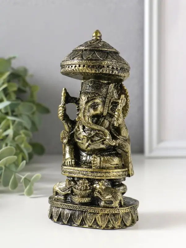 Сувенир полистоун "Ганеша с крысами" бронза 5,3х8х15,5 см
