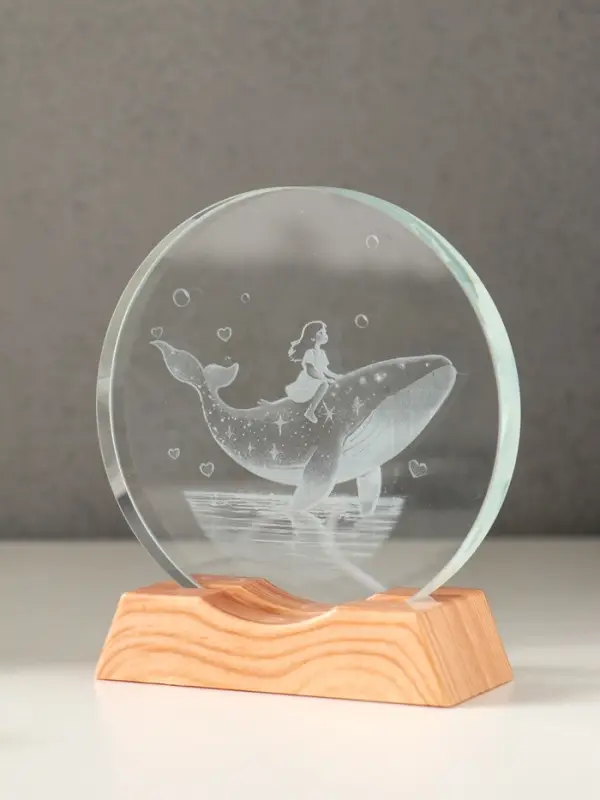 Сувенир стекло свет Сувенир стекло свет "Диск. Девочка и кит" 5хLED d=10 см, USB 10х4х11,4 см