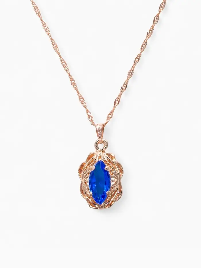 Гарнитур 3 предмета: серьги, кулон, кольцо безразмерное &laquo;Эдель&raquo;, ажурный овал, син в золоте, 45 см