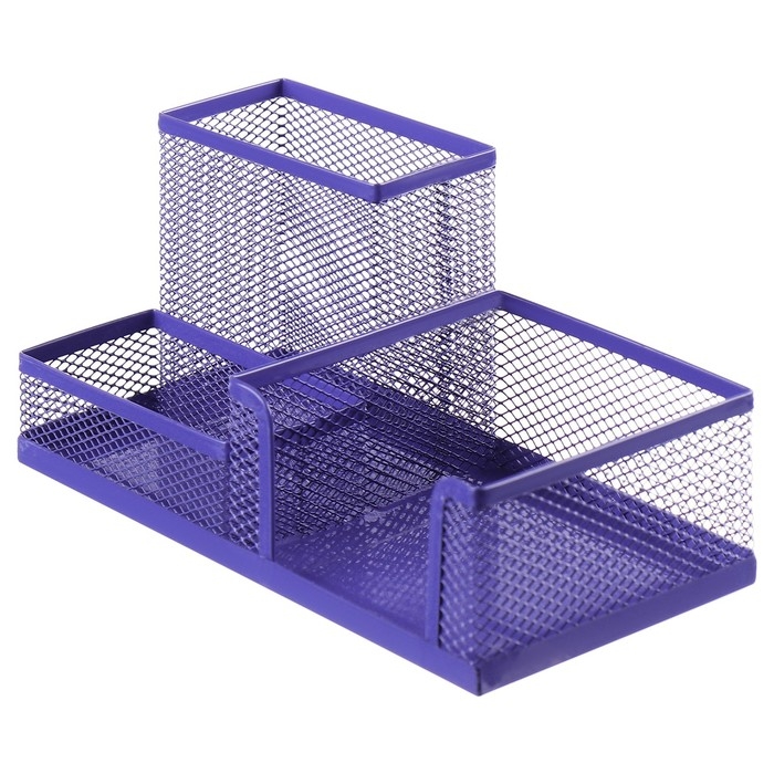 Подставка для канцелярских мелочей 3 отделения, сетка металл, фиолетовая Подставка для канцелярских мелочей 3 отделения, сетка металл, фиолетовая