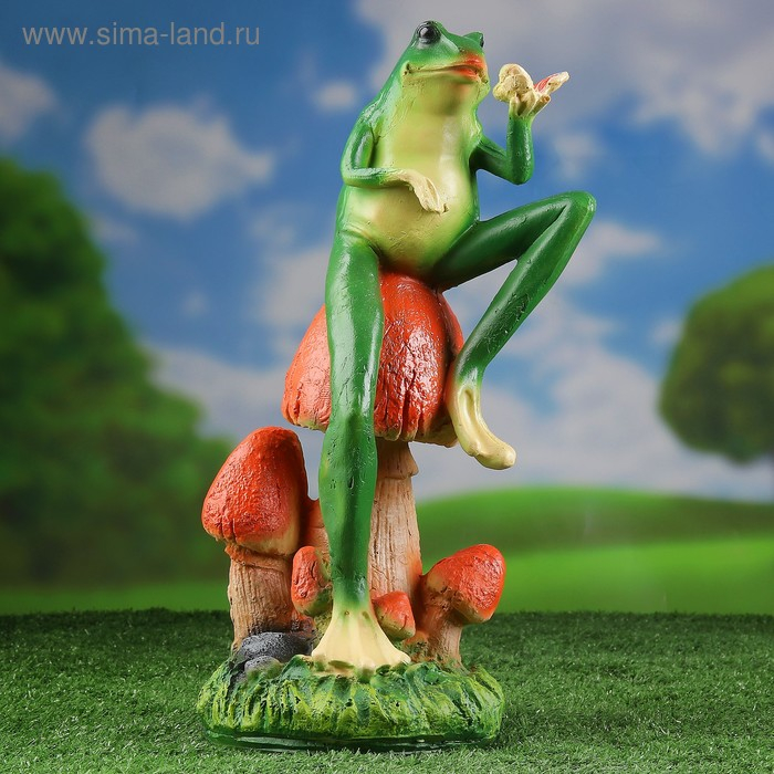 Садовая фигура  Садовая фигура "Лягушка с бабочкой" 14х14х39см