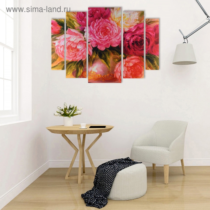 Картина модульная на подрамнике  Картина модульная на подрамнике "Пионы в вазе" 2-14х53, 2-21х69,5 1-34х79; 80х118см