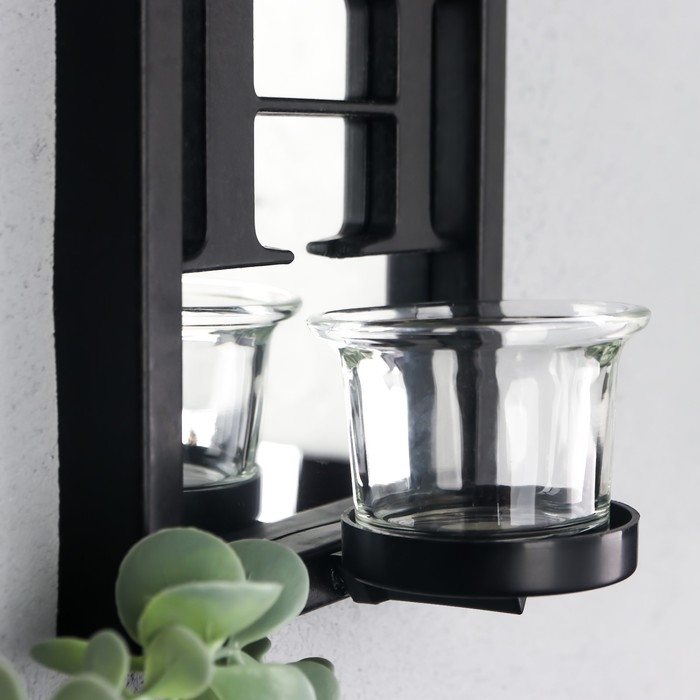 Подсвечник пластик, стекло на 1 свечу Подсвечник пластик, стекло на 1 свечу "Отражение веры" d-4 см чёрная 8х12х41 см