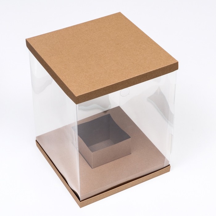 Коробка для цветов с вазой и PVC окнами, складная, 23 х 30 х 23 см, крафт Коробка для цветов с вазой и PVC окнами, складная, 23 х 30 х 23 см, крафт