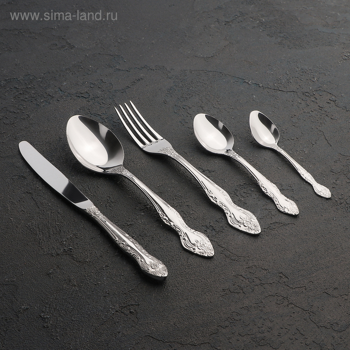 Набор столовый «Тройка», 30 предметов, цвет серебряный Набор столовый «Тройка», 30 предметов, цвет серебряный