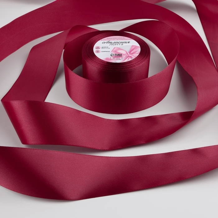 Лента атласная, 50 мм × 23 ± 1 м, цвет малиново-красный №134 Лента атласная, 50 мм × 23 ± 1 м, цвет малиново-красный №134